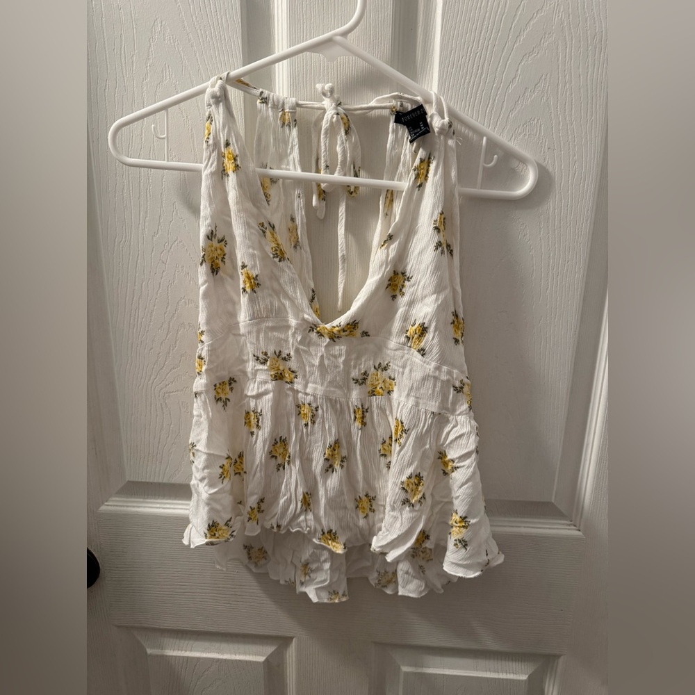 Forever 21 Ivory Top with Sunflower Print
